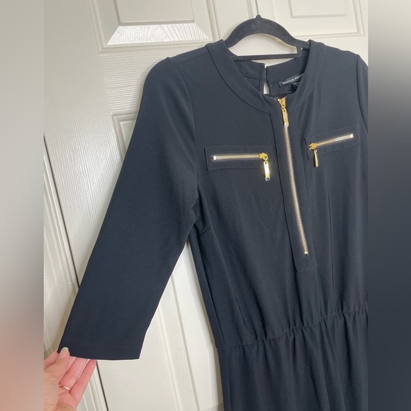 Boston Proper Beyond Travel long sleeve jumpsuit black with gold accent | M - Picture 2 of 10